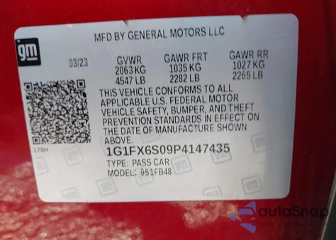 2023 Chevrolet Bolt Ev Fwd 2Lt from USA, damaged, VIN 1G1FX6S09P4147435